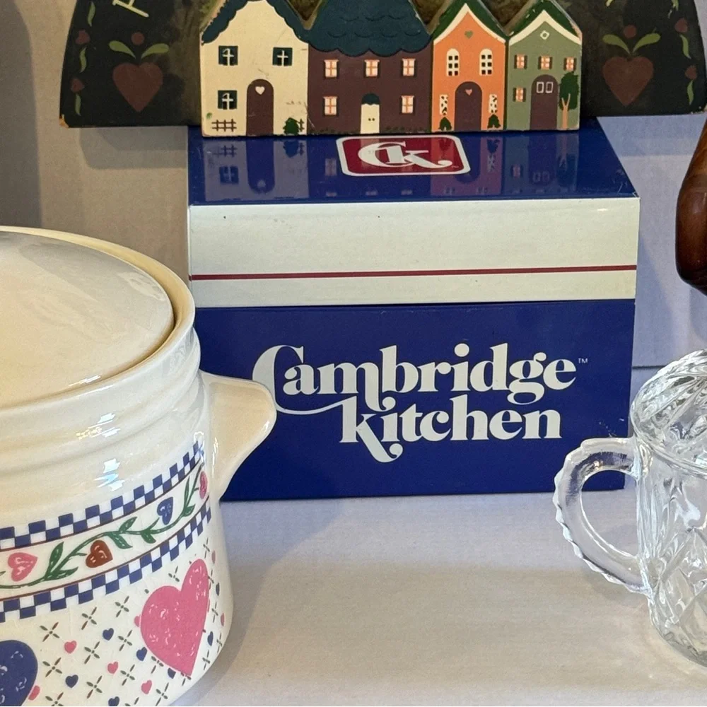 Vintage Blue and White Metal Recipe Box Cambridge Kitchen Graphic Cottagecore